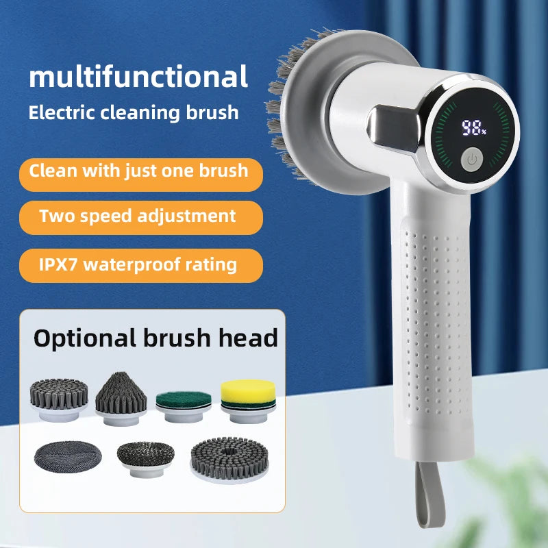 4-In-1 Electric Cleaning Brush IPX7 Waterproof Multi-Functional Wireless Handle Rechargeable Portable Brush for Bathroom Kitchen