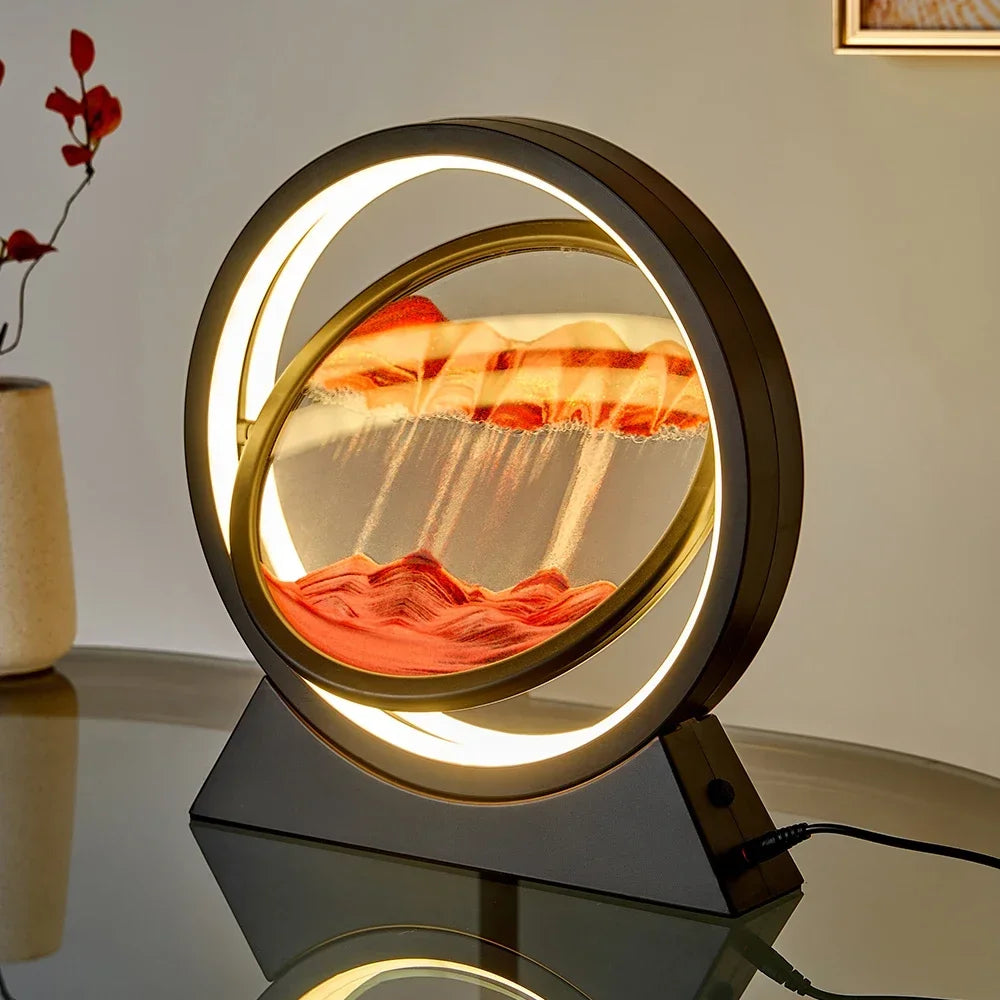 LED İşıqlı Kreativ Qum Lampası – Hərəkət edən Qum Sənəti, 3D Qum Saatı, Dərin Dəniz Qum Mənzərəsi, Yataq otağı üçün Dekorativ Lampa və Hədiyyə.