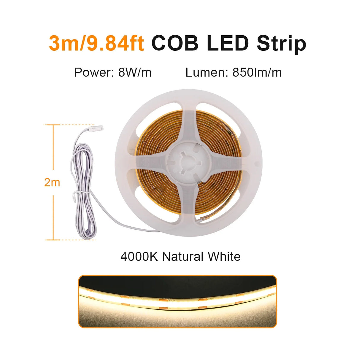 Mətbəx Dolabı Altı COB LED Lent İşıq – Vitrin, Şkaf, Kitab Rəfi və Qarderob üçün Lampa, Taxtadan Keçən İşıq, İşıqlığı Tənzimlənən, Toxunma Sensorlu LED Lent.