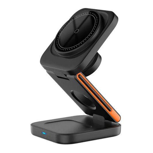 3-ü 1-də Qatlana Bilən Şarj Stansiyası – Sürətli Maqnitli Simsiz Şarj Cihazı və Stend, iPhone 17/16/15/14/13/12, Apple Watch 8/7/6 və AirPods Pro üçün.