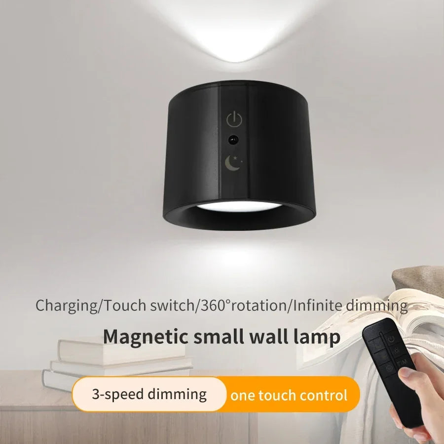 LED Mini Maqnitli Divar Lampası – Sadə Qara/Ağ Dizayn, İki Başlı İşıqlandırma, Pultla İdarəetmə, Yataq Otağı üçün Dekorativ Atmosfer İşığı və Təcili İşıqlandırma.