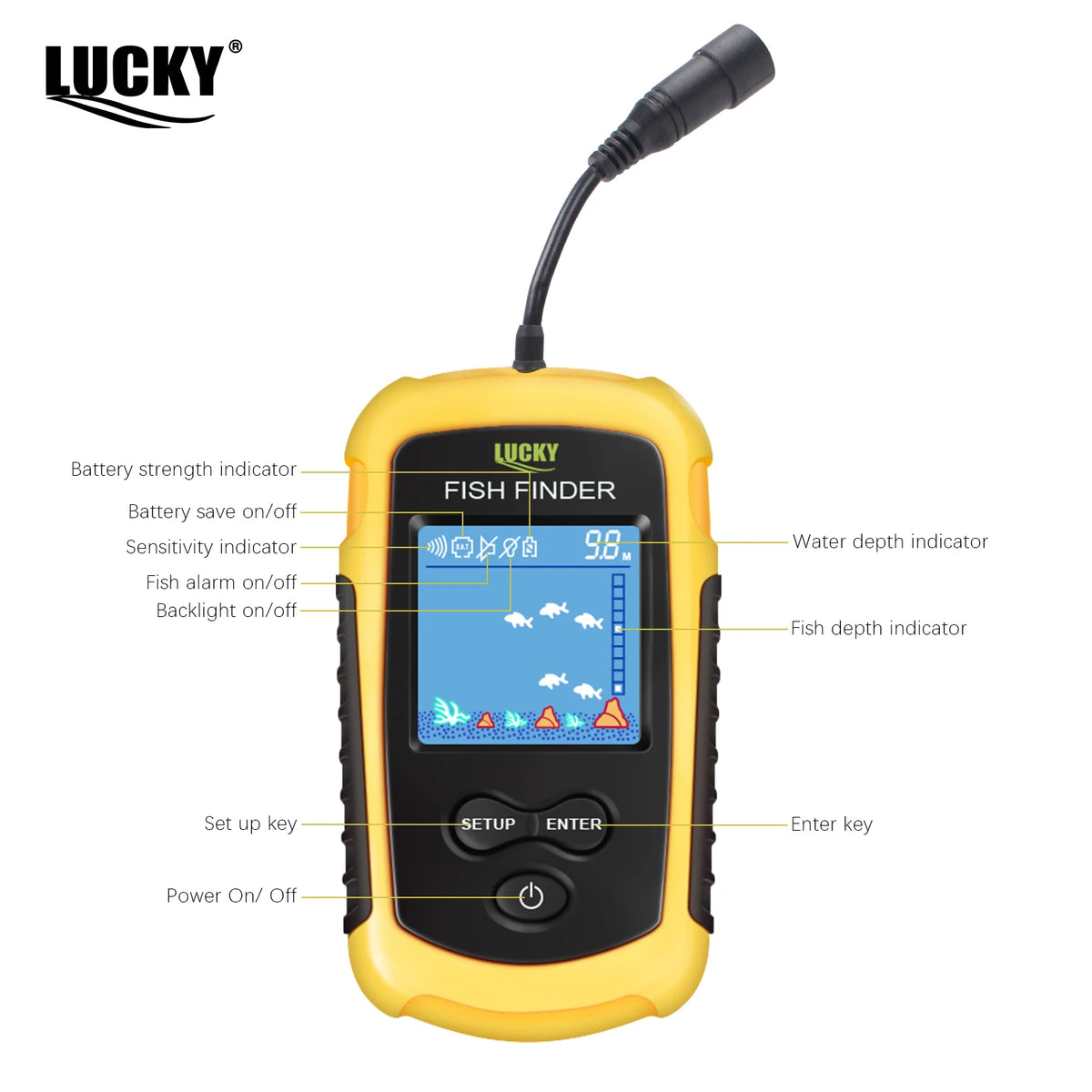 FFC1108-1 Alarm 100 m Portativ Sonar Balıq Tapıcı – 45° Sonar Əhatə Dairəsi, Eko Səsölçən, Siqnallı Transduser, Göl və Dənizdə Balıqçılıq üçün.