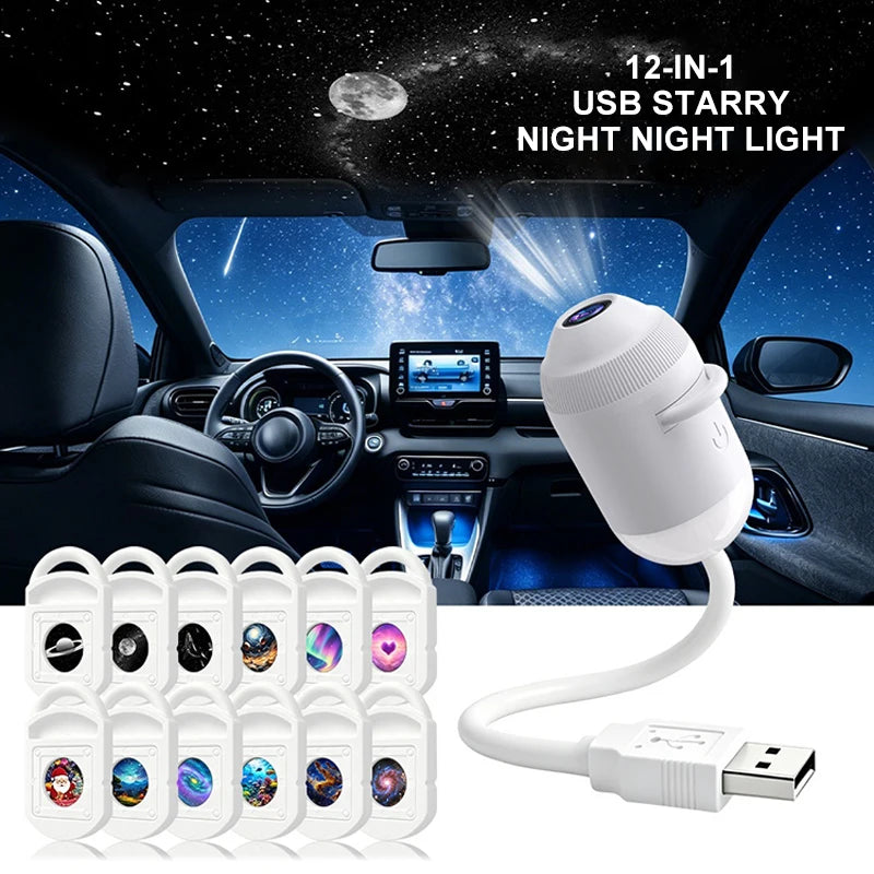USB Ulduzlu Səma Proyektor Lampası – Aydın Görüntülü, İşıqlığı Tənzimlənən, Toxunma İdarəetməli, 2-si 1-də Gecə Lampası və Ulduz Proyektoru.