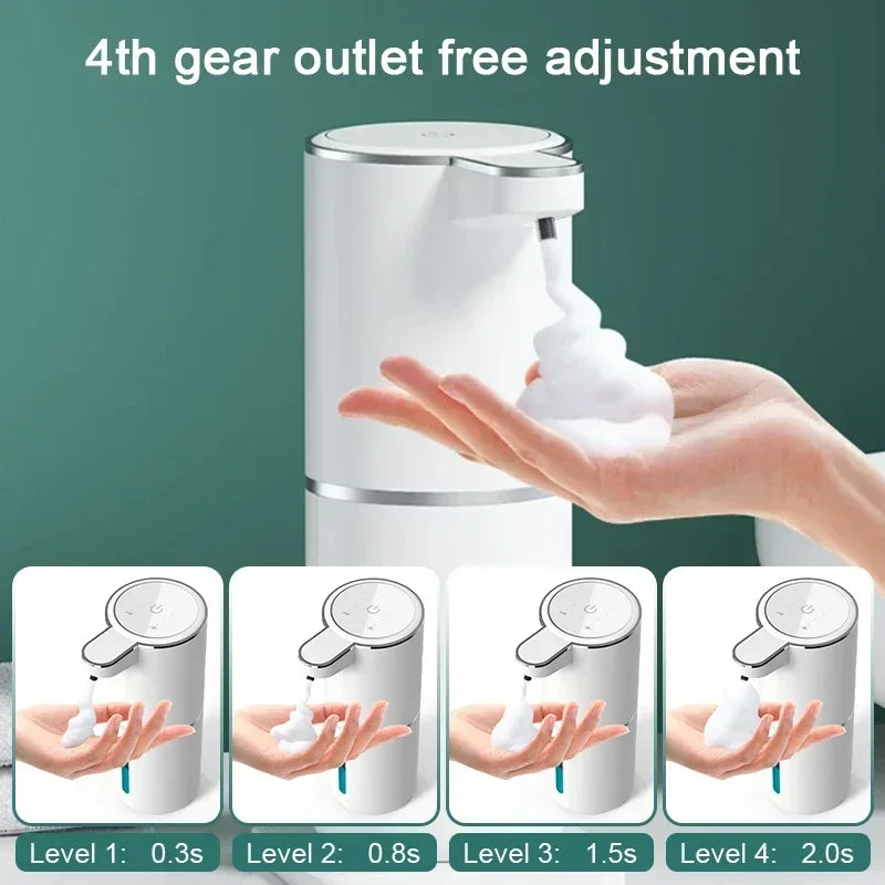 Avtomatik Sabun Dispenseri – Maye və Köpük Sabunu üçün Toxunmadan İstifadə Olunan Dispenser, 380 ml, USB ilə Doldurulan, 4 Səviyyəli Tənzimlənən Əl Dezinfeksiyaedici Dispenser.