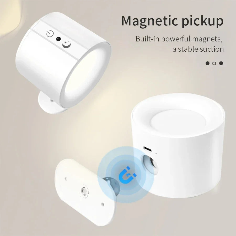 LED Mini Maqnitli Divar Lampası – Sadə Qara/Ağ Dizayn, İki Başlı İşıqlandırma, Pultla İdarəetmə, Yataq Otağı üçün Dekorativ Atmosfer İşığı və Təcili İşıqlandırma.