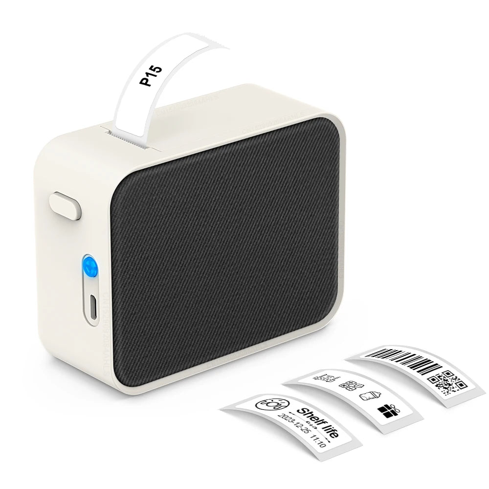 Simsiz Bluetooth Etiket Printeri – Portativ Termal Printer, Marklife P15 Mürəkkəbsiz Etiketləmə Cihazı, Mini Etiket Hazırlayan Printer, P15 Stiker Printeri.
