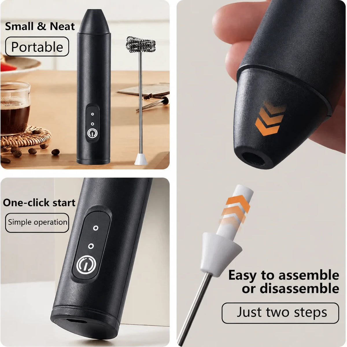 MİNİ Süd Köpürdücü – USB ilə Doldurulan, 3 Sürətli Elektrikli Köpük Hazırlayan Cihaz, Qəhvə Çırpıcısı, Mikser, Əl Tipli Blender və Yumurta Çırpıcısı, İsti Yemək Bişirmə üçün Mətbəx Aləti.