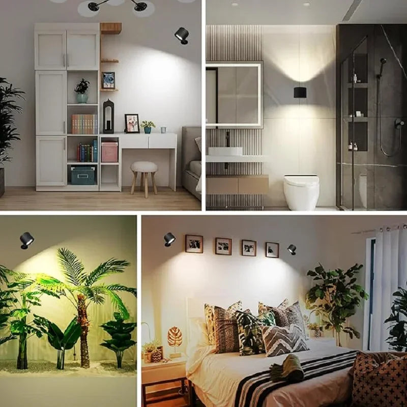 LED Mini Maqnitli Divar Lampası – Sadə Qara/Ağ Dizayn, İki Başlı İşıqlandırma, Pultla İdarəetmə, Yataq Otağı üçün Dekorativ Atmosfer İşığı və Təcili İşıqlandırma.