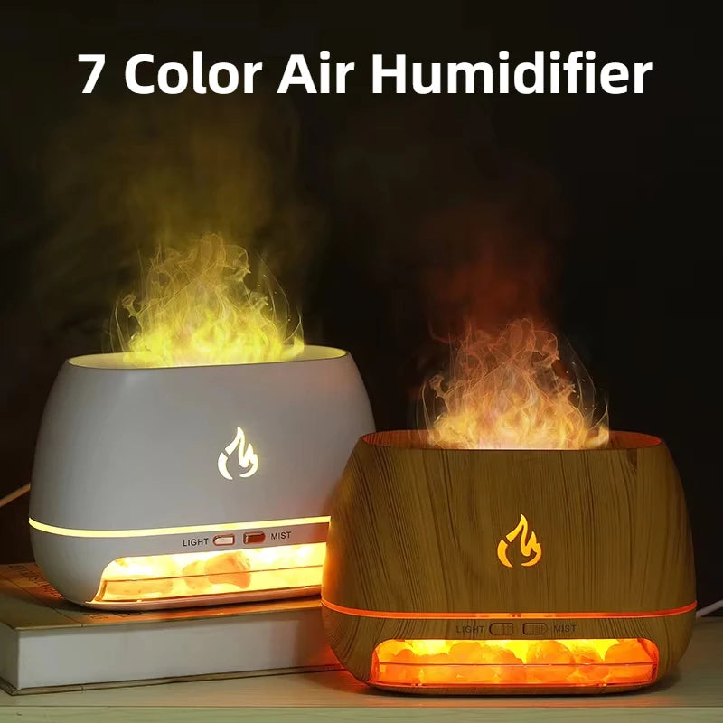 Yeni 3D Alov Effekti Verən Aroma Hava Nəmləndiricisi – Himalay Kristal Duz Daşı, Rəngli Gecə İşığı, Aroma və Efir Yağı Diffuzoru.