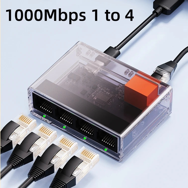 1000 Mbps İnternet Şəbəkə Bölücüsü – RJ45 LAN Hub/Switch, Stabil Ethernet Adapteri, Router, Kompüter və TV-ni Eyni Zamanda Şəbəkəyə Qoşmaq üçün.