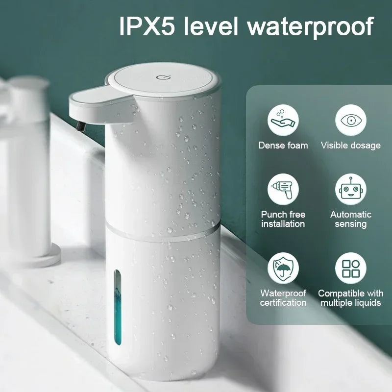 Avtomatik Sabun Dispenseri – Maye və Köpük Sabunu üçün Toxunmadan İstifadə Olunan Dispenser, 380 ml, USB ilə Doldurulan, 4 Səviyyəli Tənzimlənən Əl Dezinfeksiyaedici Dispenser.