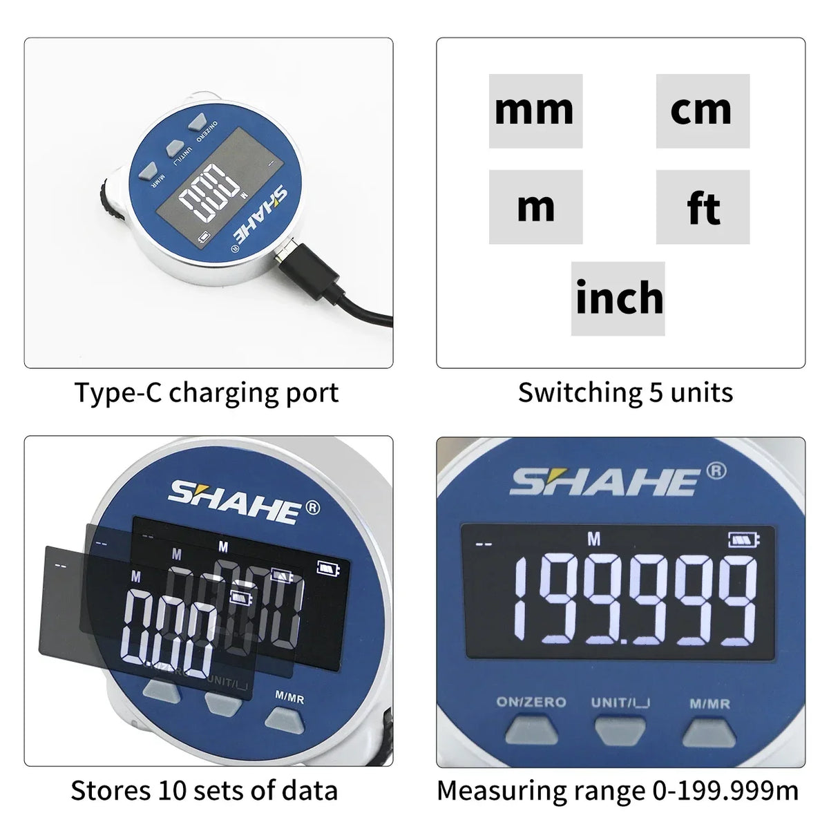 SHAHE Elektron Xətkeş – LCD Ekranlı, Yüksək Dəqiqlikli, Əl Tipli Uzunluq Ölçmə Aləti, Uzunmüddətli Batareya, USB ilə Doldurulan Rəqəmsal Ölçü Lenti.
