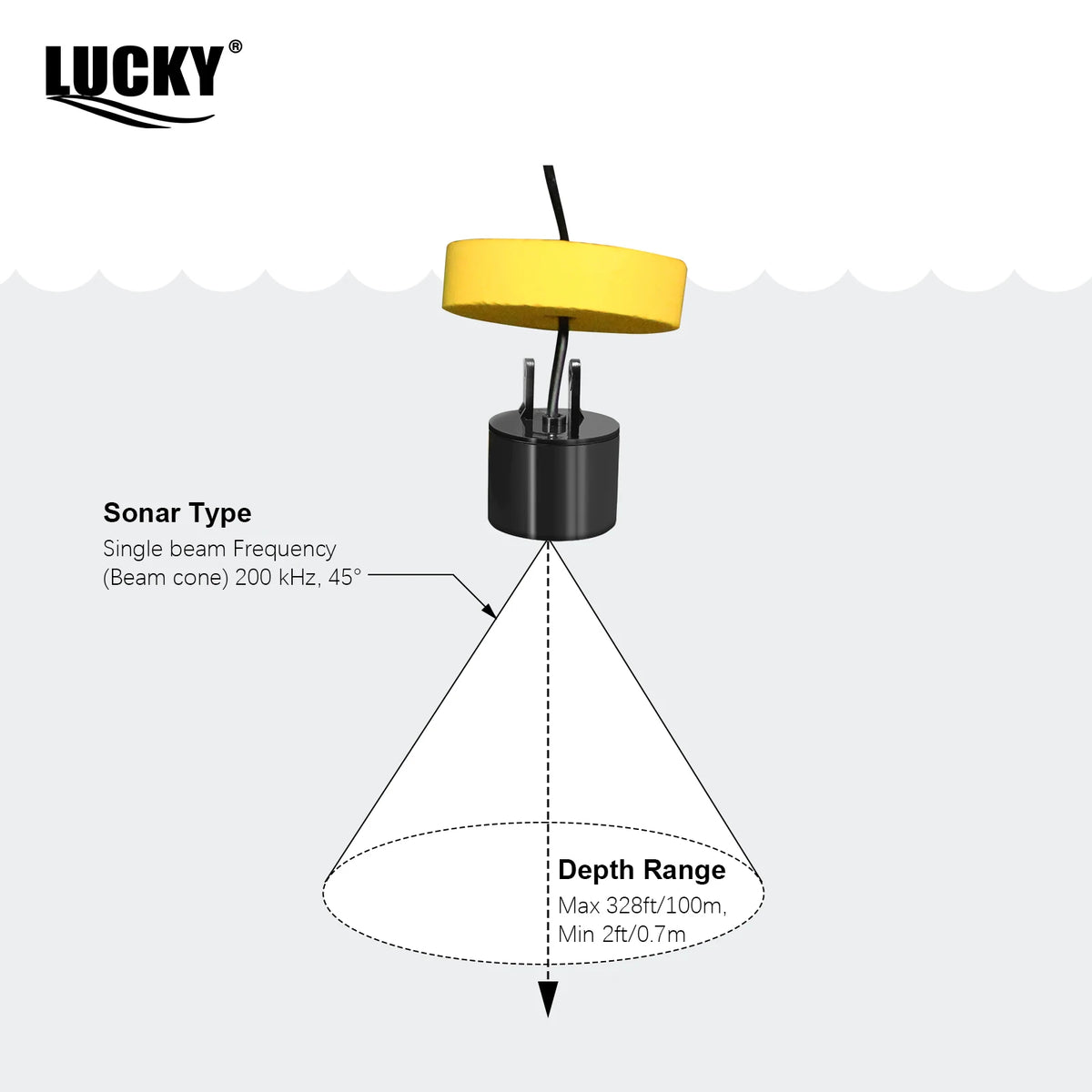 FFC1108-1 Alarm 100 m Portativ Sonar Balıq Tapıcı – 45° Sonar Əhatə Dairəsi, Eko Səsölçən, Siqnallı Transduser, Göl və Dənizdə Balıqçılıq üçün.