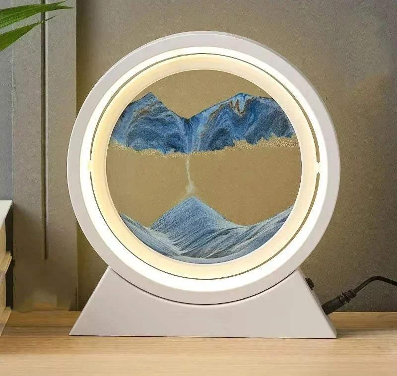 LED İşıqlı Kreativ Qum Lampası – Hərəkət edən Qum Sənəti, 3D Qum Saatı, Dərin Dəniz Qum Mənzərəsi, Yataq otağı üçün Dekorativ Lampa və Hədiyyə.