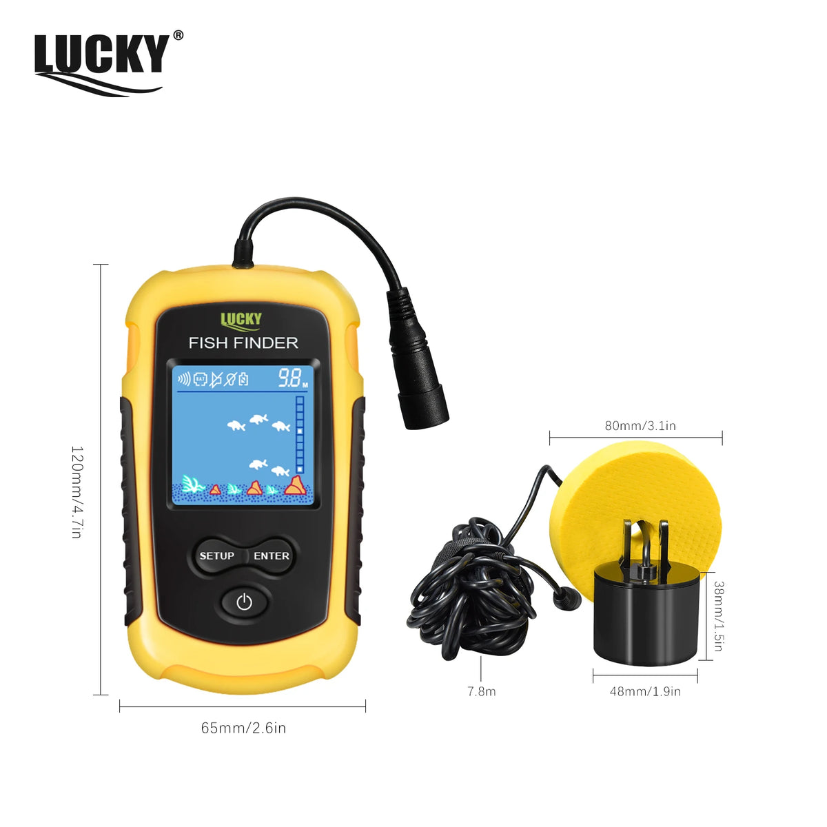 FFC1108-1 Alarm 100 m Portativ Sonar Balıq Tapıcı – 45° Sonar Əhatə Dairəsi, Eko Səsölçən, Siqnallı Transduser, Göl və Dənizdə Balıqçılıq üçün.