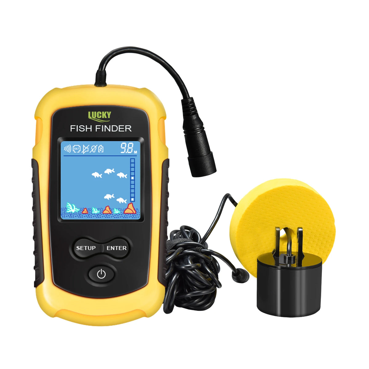 FFC1108-1 Alarm 100 m Portativ Sonar Balıq Tapıcı – 45° Sonar Əhatə Dairəsi, Eko Səsölçən, Siqnallı Transduser, Göl və Dənizdə Balıqçılıq üçün.