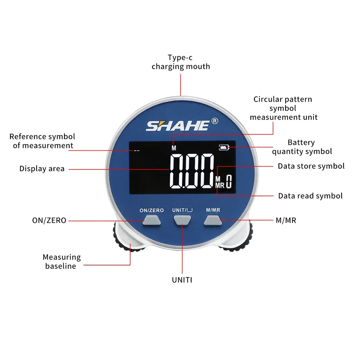 SHAHE Elektron Xətkeş – LCD Ekranlı, Yüksək Dəqiqlikli, Əl Tipli Uzunluq Ölçmə Aləti, Uzunmüddətli Batareya, USB ilə Doldurulan Rəqəmsal Ölçü Lenti.