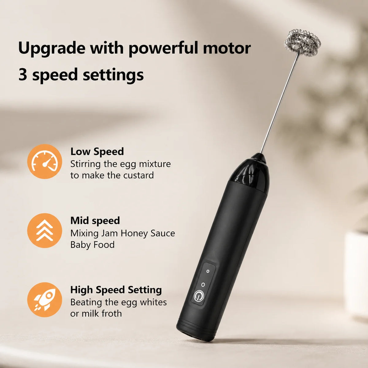 MİNİ Süd Köpürdücü – USB ilə Doldurulan, 3 Sürətli Elektrikli Köpük Hazırlayan Cihaz, Qəhvə Çırpıcısı, Mikser, Əl Tipli Blender və Yumurta Çırpıcısı, İsti Yemək Bişirmə üçün Mətbəx Aləti.