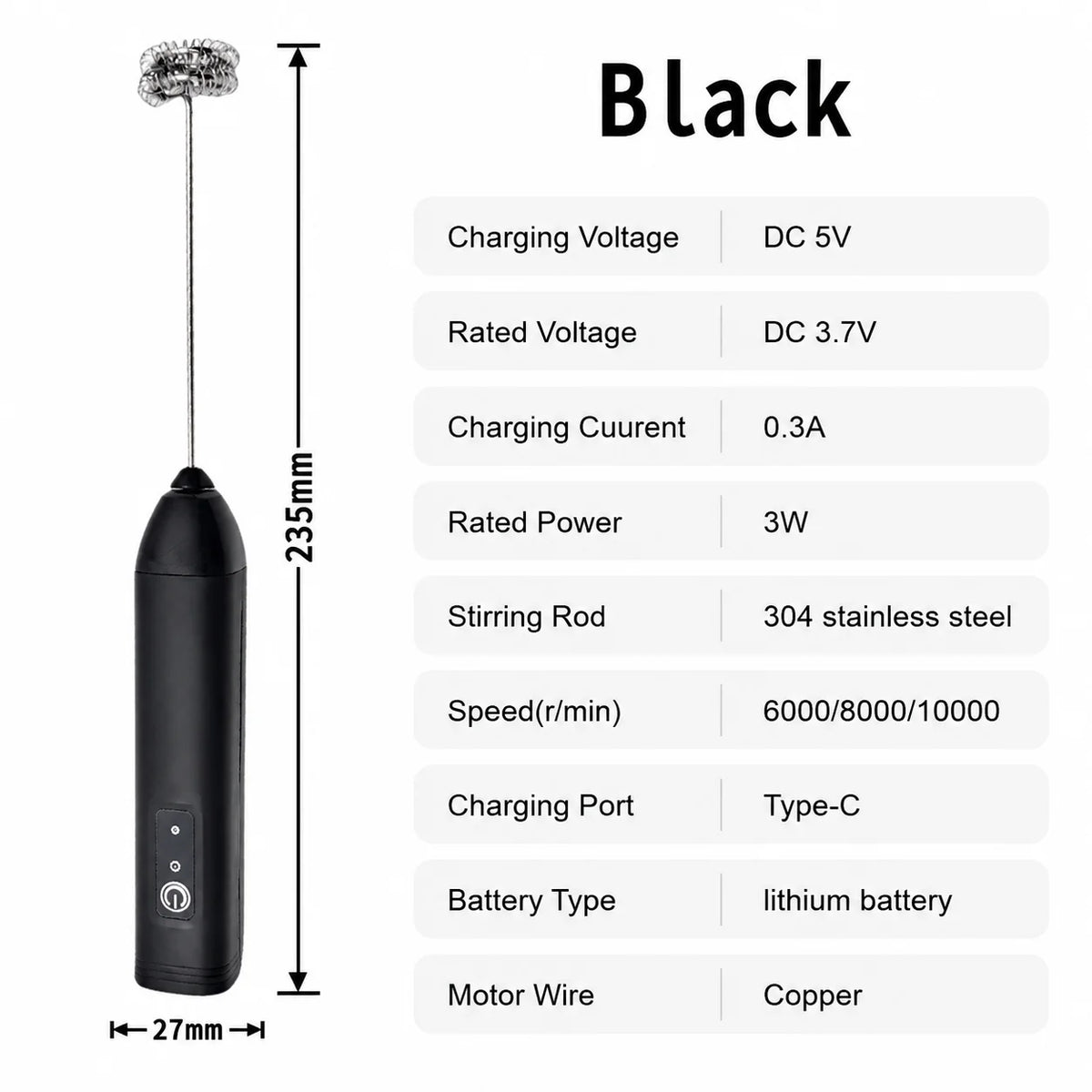 MİNİ Süd Köpürdücü – USB ilə Doldurulan, 3 Sürətli Elektrikli Köpük Hazırlayan Cihaz, Qəhvə Çırpıcısı, Mikser, Əl Tipli Blender və Yumurta Çırpıcısı, İsti Yemək Bişirmə üçün Mətbəx Aləti.