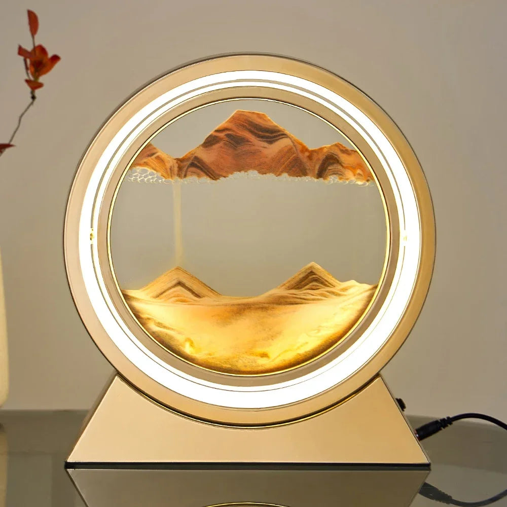 LED İşıqlı Kreativ Qum Lampası – Hərəkət edən Qum Sənəti, 3D Qum Saatı, Dərin Dəniz Qum Mənzərəsi, Yataq otağı üçün Dekorativ Lampa və Hədiyyə.