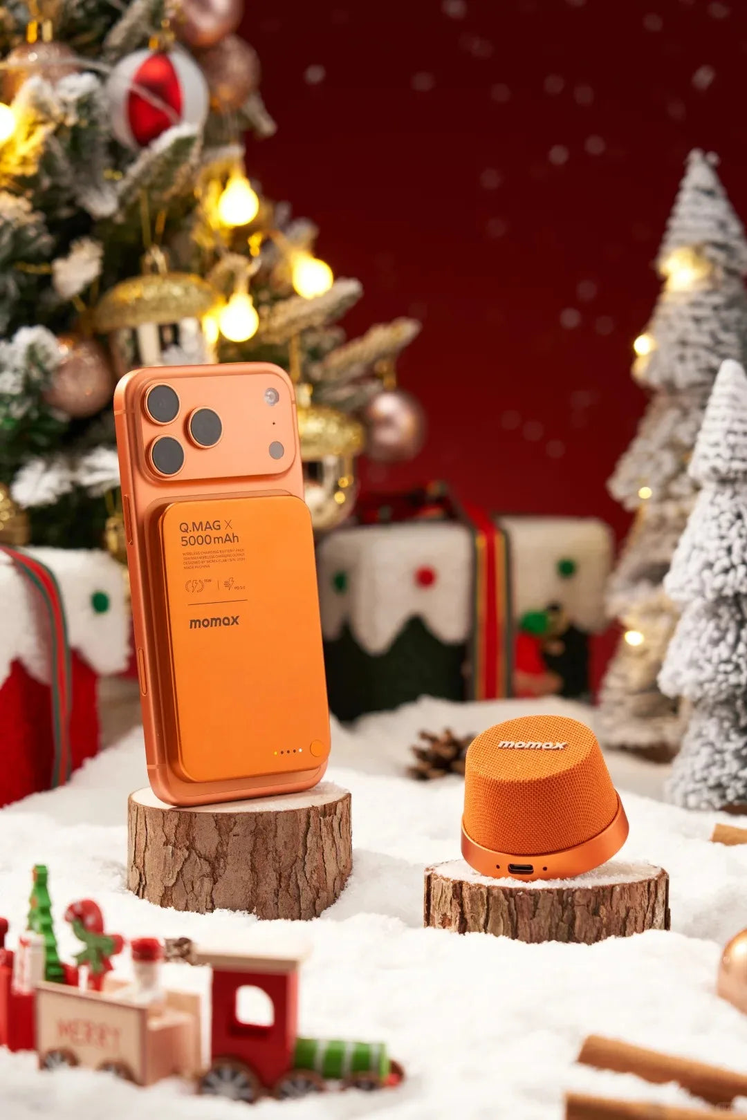 MOMAX Maqnitli Simsiz Portativ Powerbank – 5000 mAh, Narıncı Rəng, MagSafe Uyğun, Ultra İncə Metal Korpuslu, Sürətli Şarj Dəstəyi, iPhone üçün.