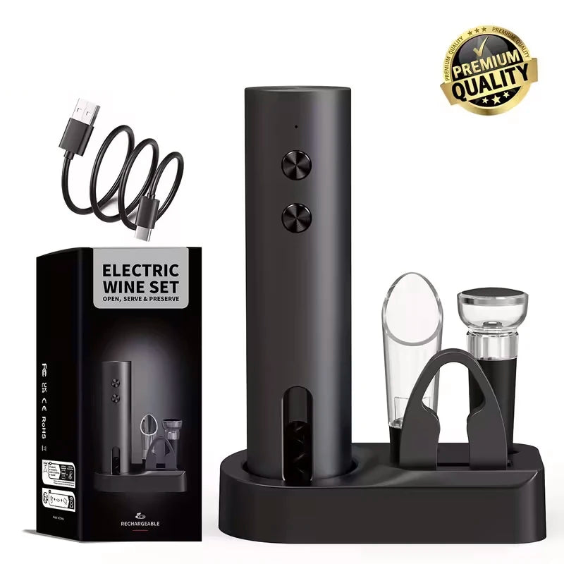 Doldurulan Elektrikli Şərab Açacağı – Folqa Kəsici, Şərab Süzücü və Vakuum Qapaqlı, USB-C ilə Doldurulan, Kompakt Dizayn, Ev və Mətbəx üçün.