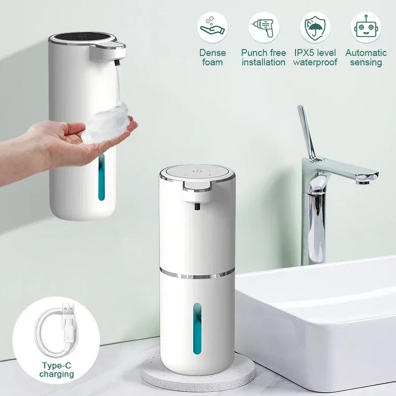 Avtomatik Sabun Dispenseri – Maye və Köpük Sabunu üçün Toxunmadan İstifadə Olunan Dispenser, 380 ml, USB ilə Doldurulan, 4 Səviyyəli Tənzimlənən Əl Dezinfeksiyaedici Dispenser.