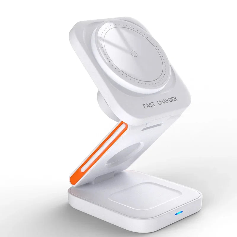 3-ü 1-də Qatlana Bilən Şarj Stansiyası – Sürətli Maqnitli Simsiz Şarj Cihazı və Stend, iPhone 17/16/15/14/13/12, Apple Watch 8/7/6 və AirPods Pro üçün.