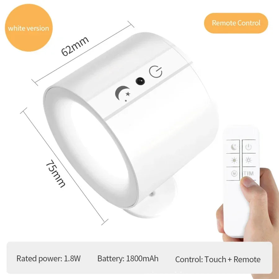 LED Mini Maqnitli Divar Lampası – Sadə Qara/Ağ Dizayn, İki Başlı İşıqlandırma, Pultla İdarəetmə, Yataq Otağı üçün Dekorativ Atmosfer İşığı və Təcili İşıqlandırma.