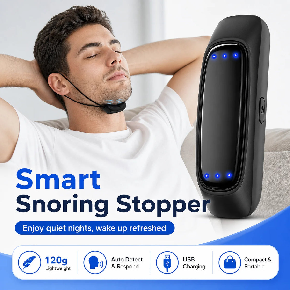 EMS Nəbzli Xorultu Əleyhinə Cihaz – Portativ və Rahat, Yaxşı Yuxu üçün Xorultunu Dayandıran Sağlamlıq Cihazı, Yuxu Apnesinə Köməkçi, USB ilə Doldurulan Ağıllı Xorultu Əleyhinə Qurğu.