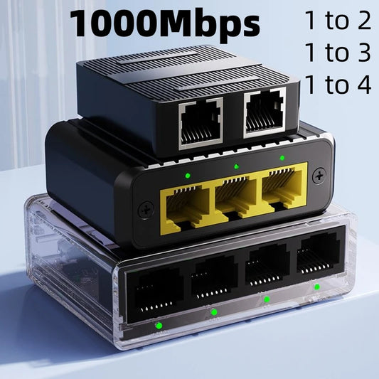 1000 Mbps İnternet Şəbəkə Bölücüsü – RJ45 LAN Hub/Switch, Stabil Ethernet Adapteri, Router, Kompüter və TV-ni Eyni Zamanda Şəbəkəyə Qoşmaq üçün.