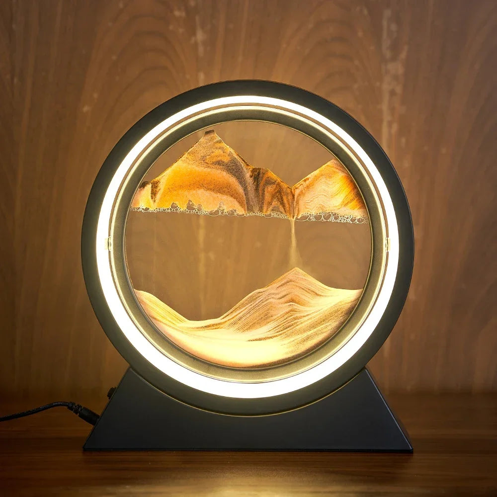 LED İşıqlı Kreativ Qum Lampası – Hərəkət edən Qum Sənəti, 3D Qum Saatı, Dərin Dəniz Qum Mənzərəsi, Yataq otağı üçün Dekorativ Lampa və Hədiyyə.