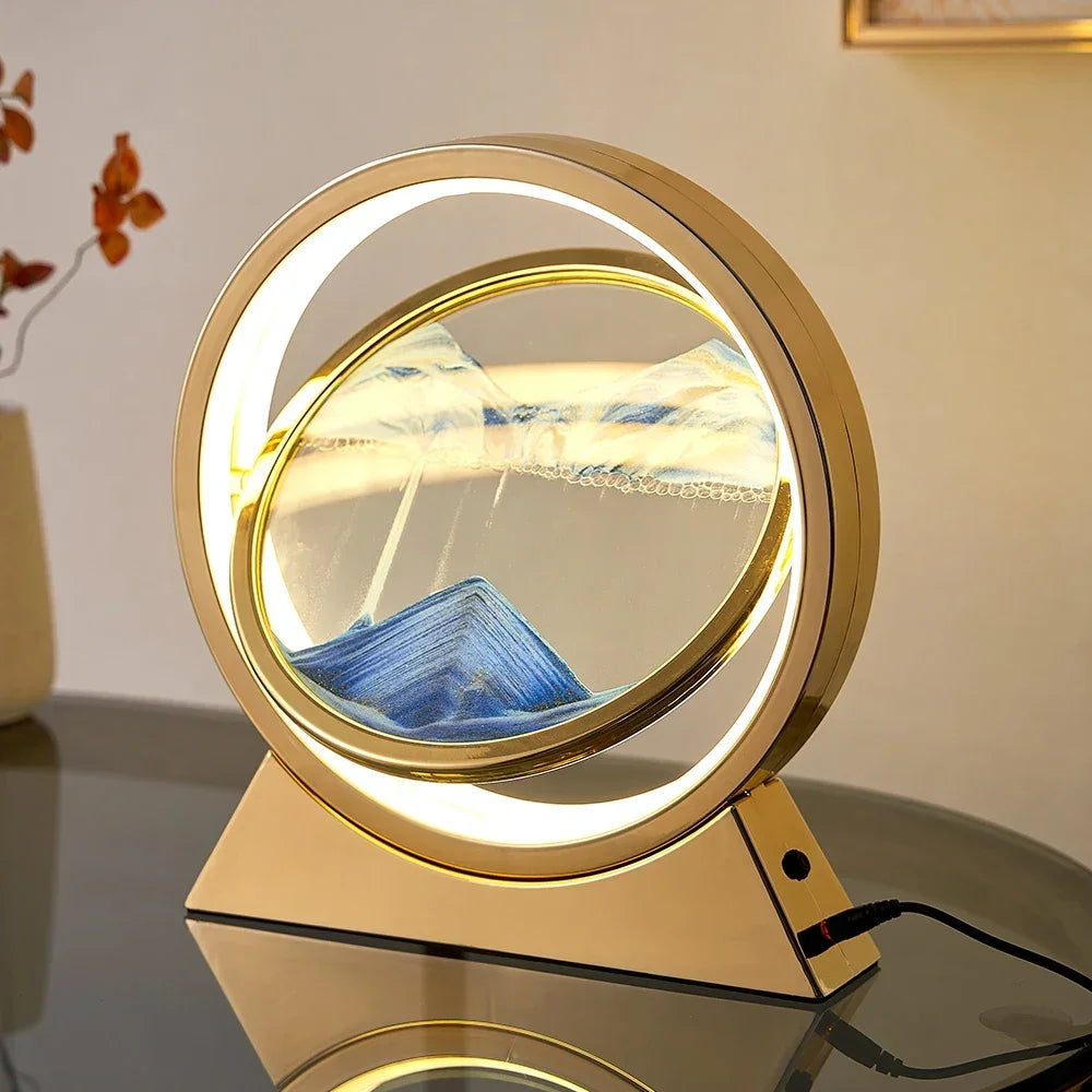 LED İşıqlı Kreativ Qum Lampası – Hərəkət edən Qum Sənəti, 3D Qum Saatı, Dərin Dəniz Qum Mənzərəsi, Yataq otağı üçün Dekorativ Lampa və Hədiyyə.