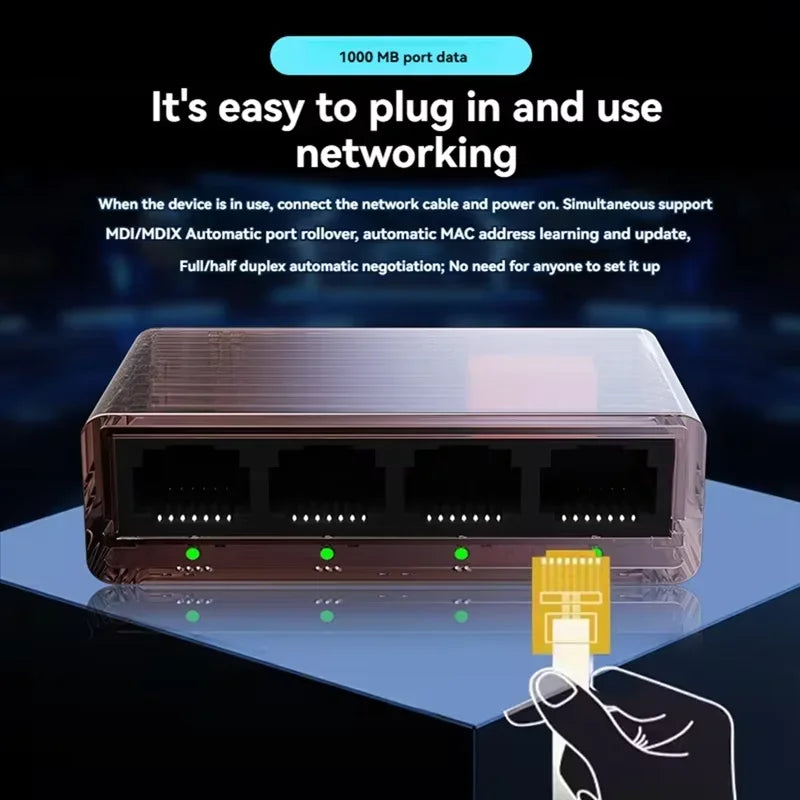 1000 Mbps İnternet Şəbəkə Bölücüsü – RJ45 LAN Hub/Switch, Stabil Ethernet Adapteri, Router, Kompüter və TV-ni Eyni Zamanda Şəbəkəyə Qoşmaq üçün.