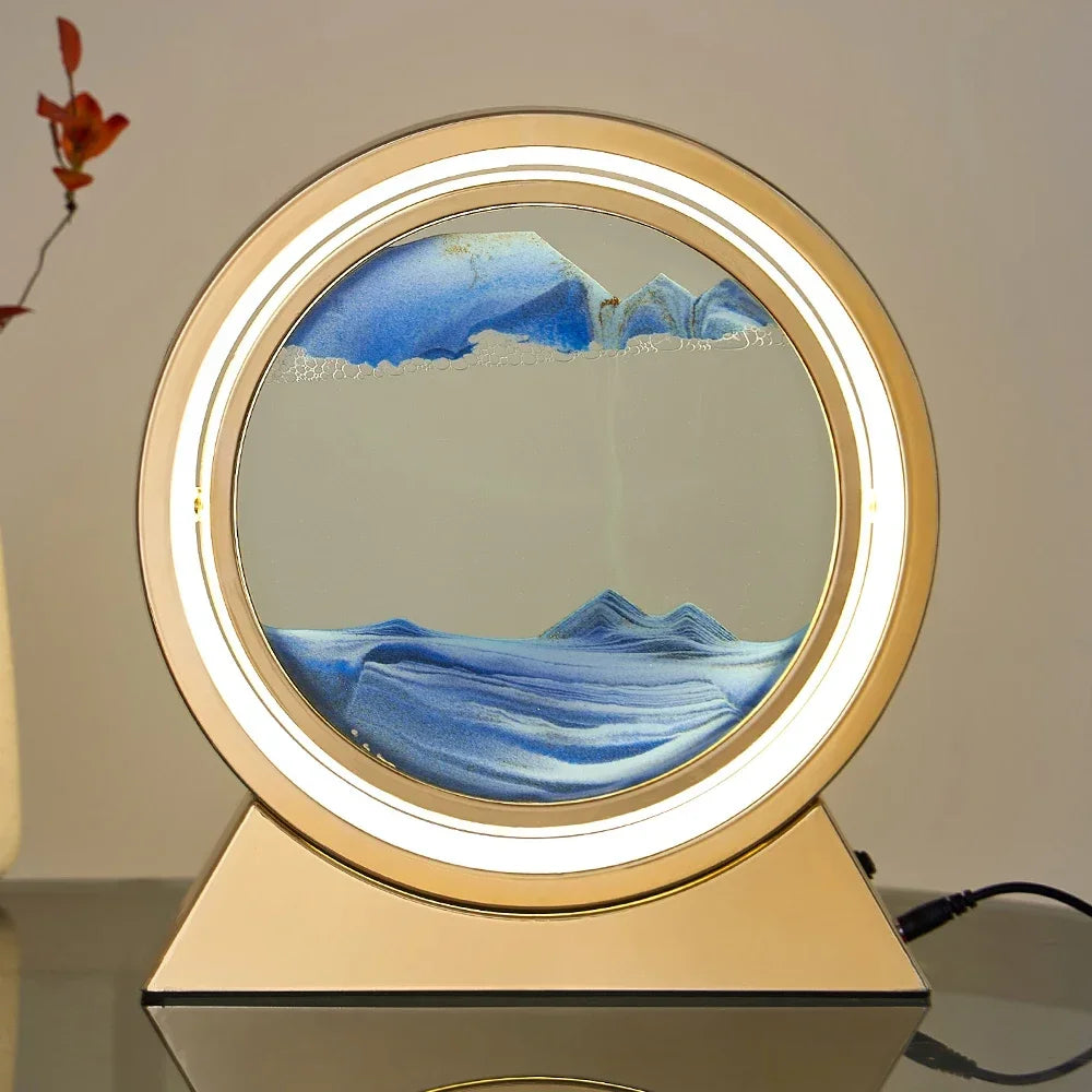 LED İşıqlı Kreativ Qum Lampası – Hərəkət edən Qum Sənəti, 3D Qum Saatı, Dərin Dəniz Qum Mənzərəsi, Yataq otağı üçün Dekorativ Lampa və Hədiyyə.