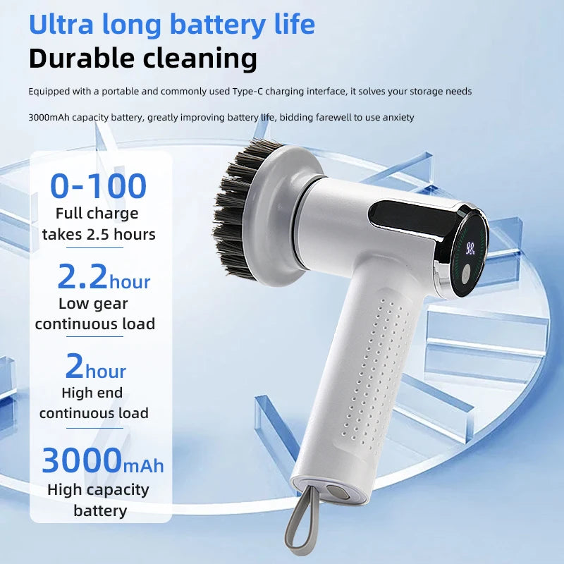 4-In-1 Electric Cleaning Brush IPX7 Waterproof Multi-Functional Wireless Handle Rechargeable Portable Brush for Bathroom Kitchen