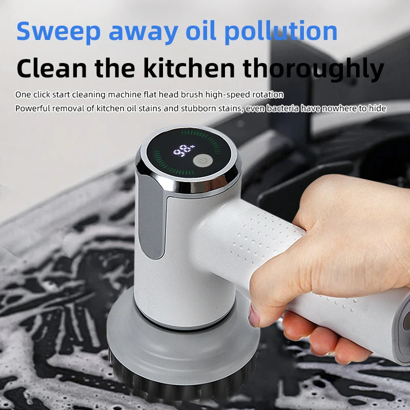 4-In-1 Electric Cleaning Brush IPX7 Waterproof Multi-Functional Wireless Handle Rechargeable Portable Brush for Bathroom Kitchen