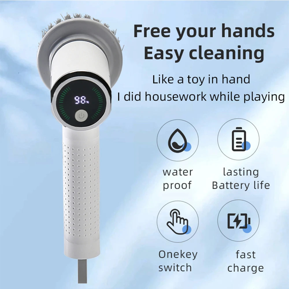 4-In-1 Electric Cleaning Brush IPX7 Waterproof Multi-Functional Wireless Handle Rechargeable Portable Brush for Bathroom Kitchen