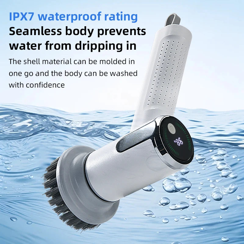 4-In-1 Electric Cleaning Brush IPX7 Waterproof Multi-Functional Wireless Handle Rechargeable Portable Brush for Bathroom Kitchen